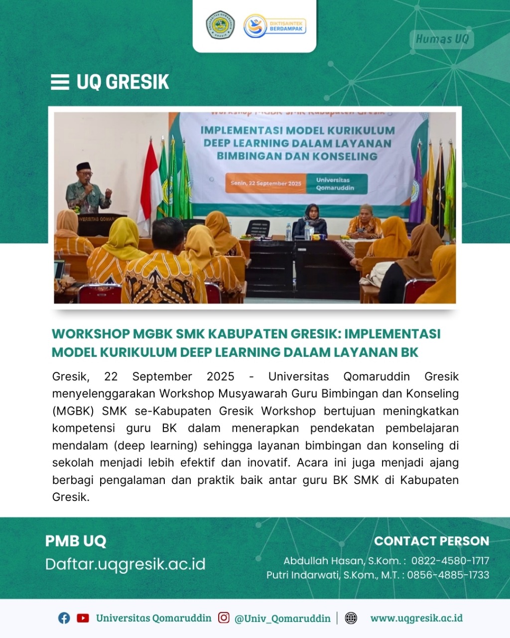 WORKSHOP MGBK SMK KABUPATEN GRESIK: IMPLEMENTASI MODEL KURIKULUM DEEP LEARNING DALAM LAYANAN BIMBINGAN DAN KONSELING