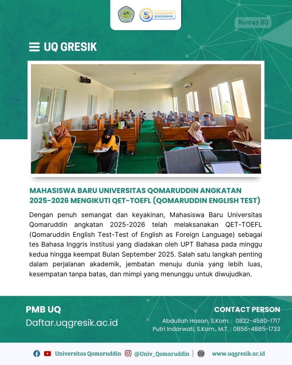MAHASISWA BARU UNIVERSITAS QOMARUDDIN ANGKATAN 2025-2026 MENGIKUTI QET-TOEFL (QOMARUDDIN ENGLISH TEST)