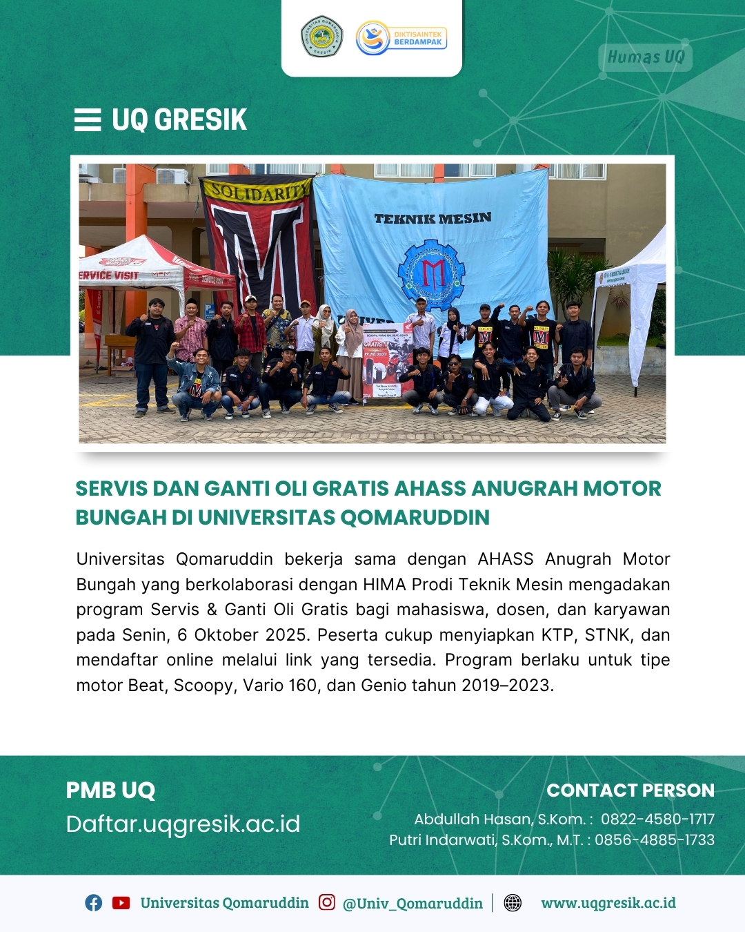 Servis dan Ganti Oli Gratis untuk Civitas Akademika Universitas Qomaruddin