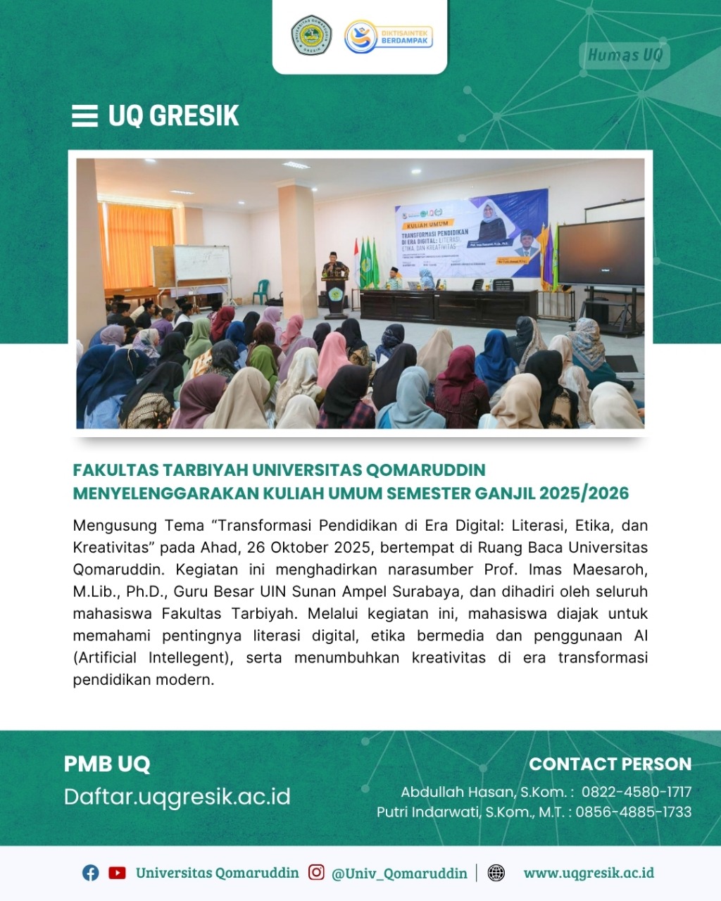 Fakultas Tarbiyah Universitas Qomaruddin menyelenggarakan Kuliah Umum Semester Ganjil 2025/2026